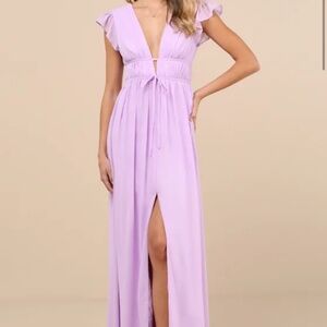 Lulus I'm All Yours Lavender Ruffled Maxi Dress Purple - Size L